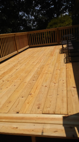 top view exterior deck new finished deck boards treated lumber
