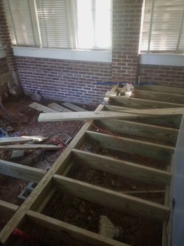 subfloor structural repairs new floor joists, beam and foundation piers