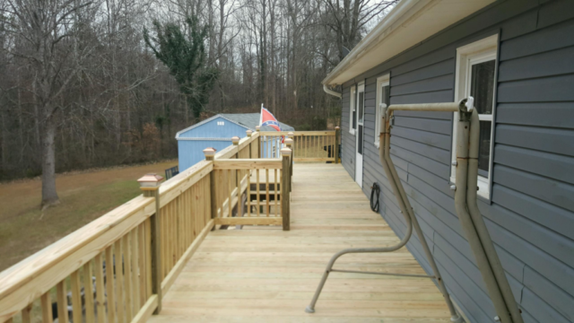 top view of an exterior deck treated lumber before stain